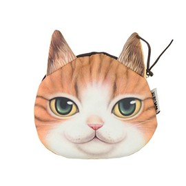 Womens Mens Cute Cat Kitten Kitty Animal Lovers Funny Christmas Birthday Gift Realistic Face Small Coin Change Money Makeup Zipper Holder Wallet Pouch Purse (Stripy Orange Tabby)