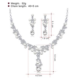 Kamise Silver Jewellery Sets for Women, Silver Pendant Necklace and Earring Sets for Bridal, White Gold Plated Jewellery Sets with Terdrop Rhinestone & Pearl Gift for Wedding Anniversary with Gift Box