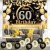 60th Birthday Party Decoration, Oversized Fabric Black Gold Birthday Background
