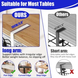 Under Desk Cable Management Tray, Metal Long Arms(3.9in), No Drill Mesh Desk Cable Tray, Wire Management Tray Cable Management Box for Office, Desk Cable Tray Wire Organizer, 1 Pack, White