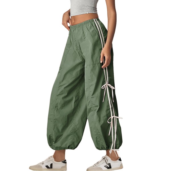 Zhiyouni Parachute Pants for Women Elastic High Waist Full Twist