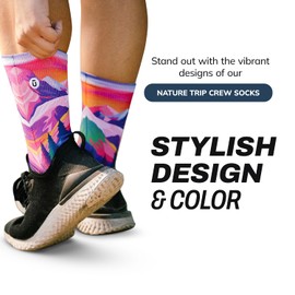 Outway Novelty Crew Socks for Men & Women, Breathable, Moisture-Wicking Athletic Calf Socks with Arch Support, Durable Polyester & Spandex Blend, Colorful Nature Design, Nature Trip, S-M