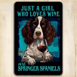 Springer Spaniel Sign, Just Girl Loves Wine english mom dog bar sign handmade