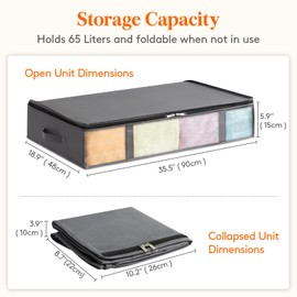 Lifewit 65L Under Bed Storage Containers 4 Pack, Foldable Clothing Storage Bags with Front Clear Window, Closet Organizers and Storage for Towels, Clothes, Blankets, Grey