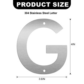 4 Inch Floating House Numbers and Metal Letters for Outdoor Signs, Modern 304 Stainless Steel Silver Address Numbers for Home, Apartment, and Garden Decor (Letter G)