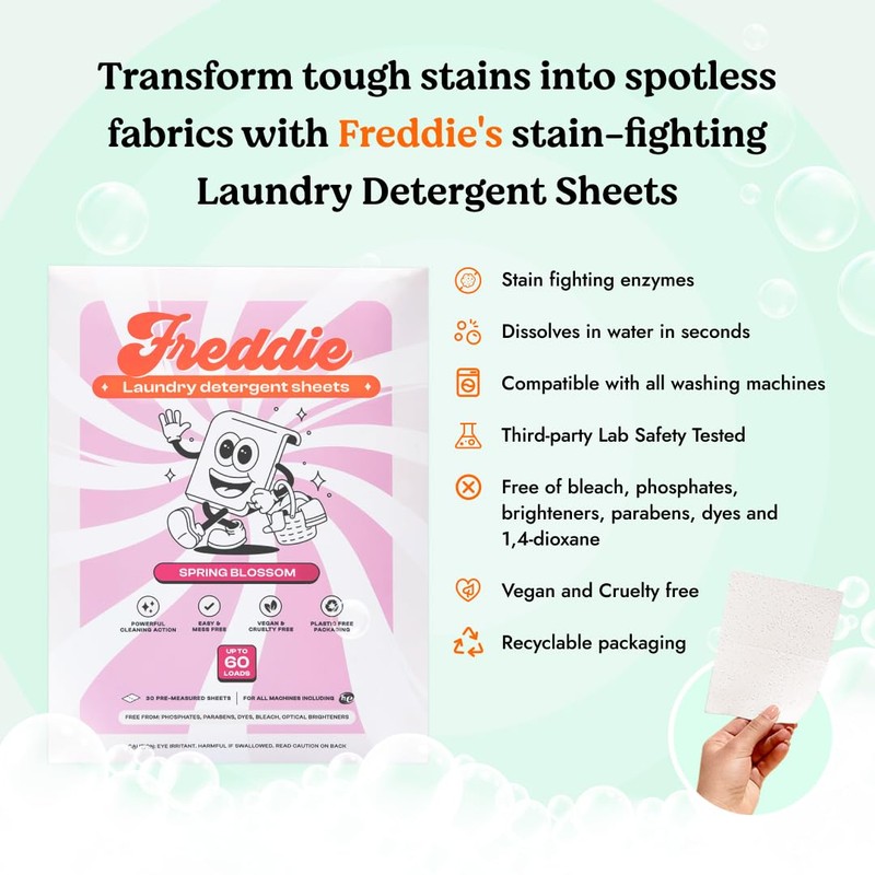 Freddie Laundry Detergent Sheets - Recyclable Packaging - No Mess