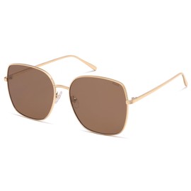 SOJOS Trendy Oversized Square Metal Frame Sunglasses for Women Men Retro Big Flat Lens UV Protection Sunglasses SJ1146, Gold Frame/Brownish-Tea Lens