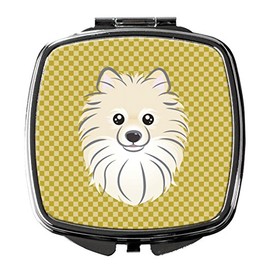 Caroline's Treasures BB1135SCM Tan Checkered Pomeranian Compact Mirror, Decorative Travel Makeup Mirror for Women Girls Gifts Pocket Makeup Mirror Folding Handheld,