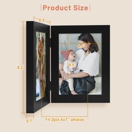 Golden State Art, 5x7 Double Picture Frame Vertical Hinged Photo Frame 2 Opening Folding Family Frames Collage, with Real Glass (5x7, Black, 1-Pack) | Golden State Art