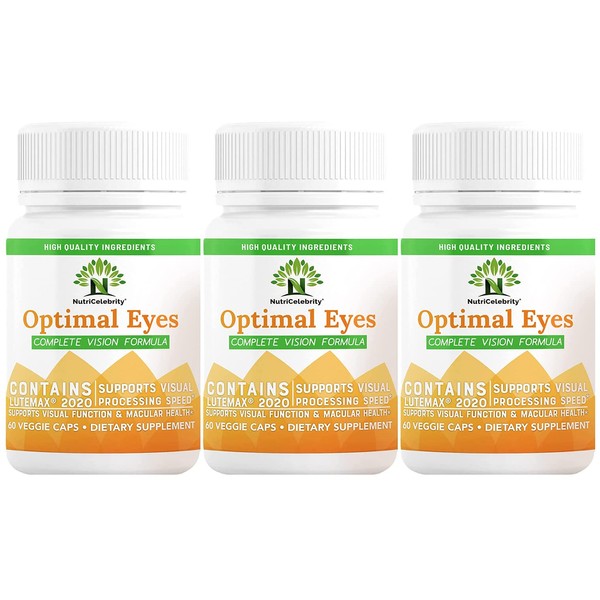 Nutricelebrity Lutein and Zeaxanthin Supplements - Eye Vitamins Supports Eye Strain, Dry Eye, and Vision Health - 3 Pack