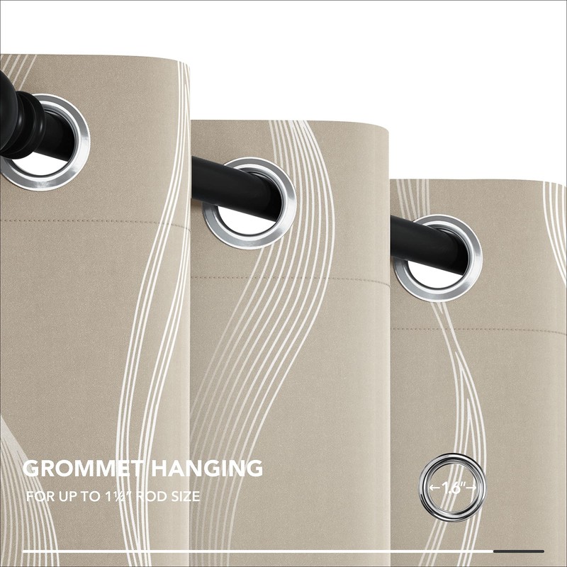 Deconovo Foil Print Blackout Curtains, Wave Striped Room Darkening Curtains,