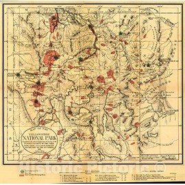 Historic 1881 Wall Map - Map of The Yellowstone National Park. 24in x 24in