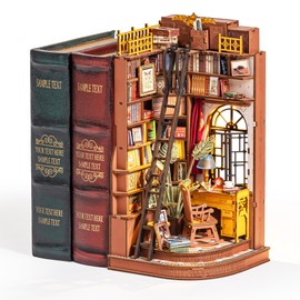 Rolife Book Nook Silent Corner Study Miniature House DIY Booknook Diorama 3D Puzzle for Adults Dollhouse Wooden Bookshelf Decoration Christmas Birthday Gift for Teens and Lovers