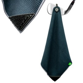 Scrub Doctor Golf Towel (Black) - Built-in Club Scrub Brush and Magnet - Clean Grooves - Magnetic for Strong Hold to Golf Carts or Clubs - Thick Premium Waffle Microfiber