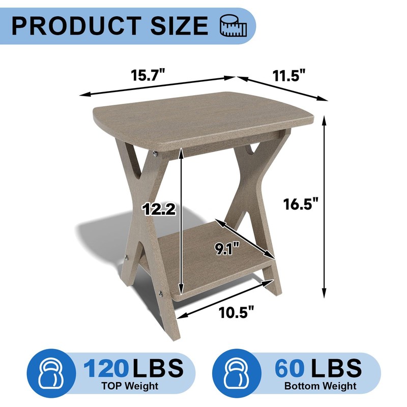 Small Outdoor Side Table, 2-Tier Patio Table,15.7"L x 11.5"W,Brown