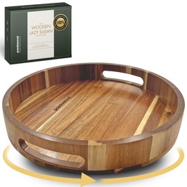 PANDAWOOD Lazy Susan for Table top 12 inch Wooden Large Lazy Susan Turntable Tray Organizer for Cabinet, Dining Table Centerpiece, Pantry, Kitchen Spice Cabinet Countertop Organizer, 100% Acacia Wood