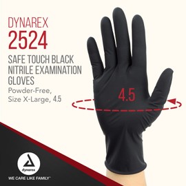 Dynarex BlaDynarex Safe-Touch Black Disposable Nitrile Exam Gloves, Powder-Free, Used in Healthcare & Professional Settings, Ex. Large, 1 Case, 10 Boxes of 100
