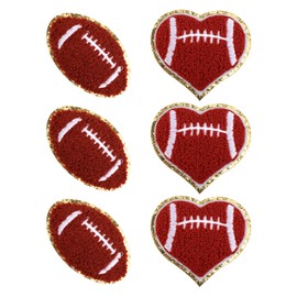 6pcs Football Iron On Patches, Heart Shaped Football Patch Golden Edge Rugby Iron On Patches American Football Embroidered Patches Sewing Repair Patches for Clothes, Hats, Backpacks