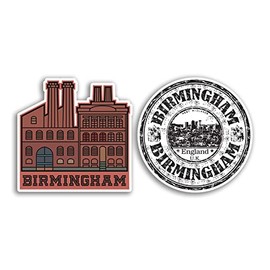 2 x 10cm Tall Birmingham Vinyl Stickers - England Britain Holiday Travel Gift #78559