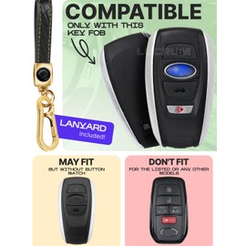 for Subaru Outback Key Fob Cover and Leather Keychain, 4 Buttons TPU Key Case for Crosstrek, Forester, Impreza, Legacy, STI WRX - 2016-2025 Keyfob Cover for HYQ14AHK - Black and Gold