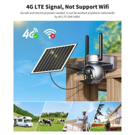 LIWAN 4G LTE Cellular Security Camera Wireless Outdoor, Solar No WiFi Security Camera, 360° Full Cover, 2K Color Night Vision, 2 Way Talk, PIR Motion Sensor, Built-in SIM Card, 2 Pack
