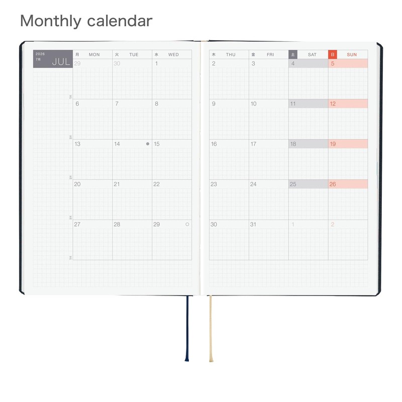 Hobonichi Techo HON A5 2026 - Slash (Navy) (English, January