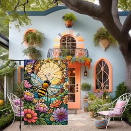 Bee Garden Flag Glass Style Garden Flags 12x18 Inch Double Sided Burlap Small Seasonal Wildflowers Patio Home Yard Lawn Spring Summer Decor