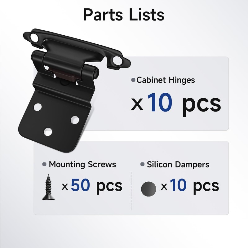 HOSOM 10 Pack Black Cabinet Hinges, 3/8" Inset Cabinet Hinges