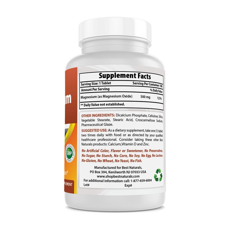 Best Naturals Magnesium oxide 500 mg 180 tablets