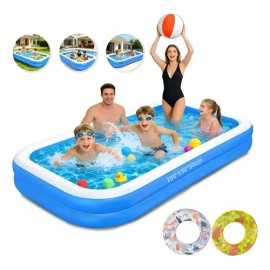 200cm Alberca Inflable Rectangular Piscinas Con Dos Flotador Azul                                                                                     