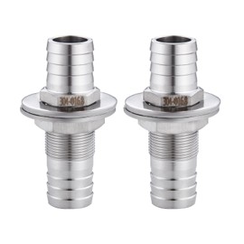 5/8" Hose Barb Thru-Bulk Bulkhead Fitting,304 Stainless Steel Straight Hex Union Fitting for Water Fuel Air，lead-free (Pack of 2)