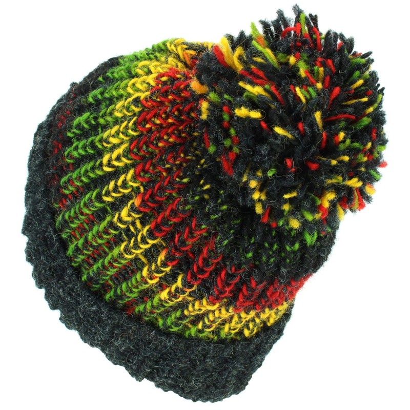 LOUDelephant Wool Knit Beanie Bobble Hat - Rasta