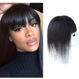 Air bangs simulate natural invisibility for covering white hair and top replacement (Black, 35cm)