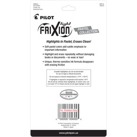 PILOT Pilot, FriXion Light Pastel Erasable Highlighters, Chisel Tip, Pack of 5, Pastel Blue, Pink, Yellow, Green & Purple