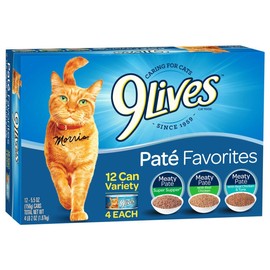 9Lives Paté Favorites Wet Cat Food Variety Pack, 5.5 Oz Cans, 12 Count