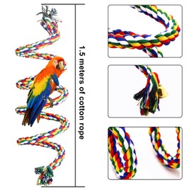 HOMURY Pack of 2 Bird Climbing Ropes: 150 cm Parrot Colourful Spiral Cotton Rope, Diameter 18 cm Parrot Toy Circle Ring Swing, Climbing Rope for Budgies, Cockatiels and All Birds
