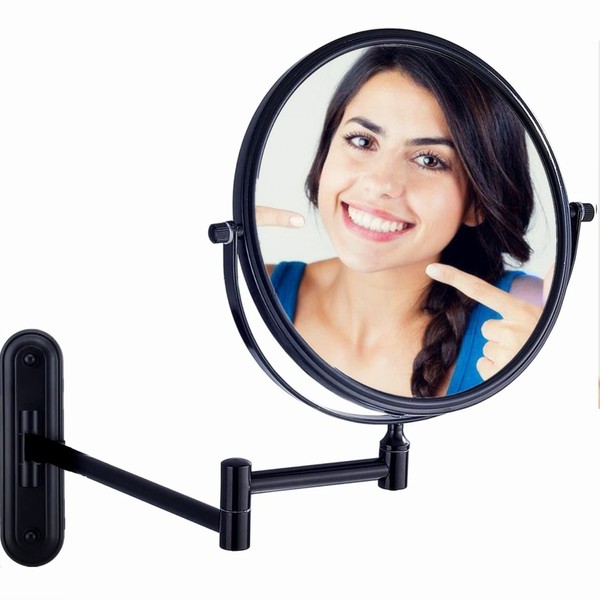 Gecious Wall Mount Makeup Mirror Bronze 10X Magnification 8 in, Double Sided Mirror on Arm 360 Swivel for Wall Bathroom Hotel, 13 Inches Extension No Light, Oil Rubbed Bronze