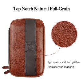 FIREDOG Cigar Pouch, Genuine Leather Travel Portable Cigar Case Box (Holds 5-6 Cigars,Brown-Red)