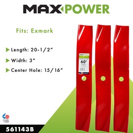 MaxPower 561143B 3 Blade Mulching Set for Many 60 in. Cut Exmark Mowers Replaces OEM #'s 103-6393, 103-6393-S and Windsor 50-2812, Red