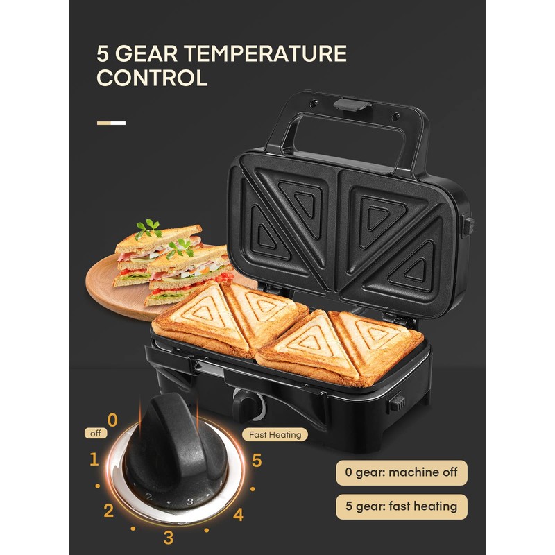 FOHERE Sandwich Maker 3 In 1 Waffle Maker With Removable