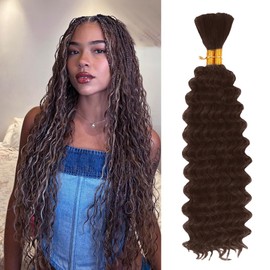 Boho Hair for Braiding 20 Inch 2 Bundles Deep Wave Bulk Braid Hair for Boho Braids No Weft Curly Braiding Wet and Wavy Braid Hair Extensions (#4,150g 2 bundles) 20 Inch