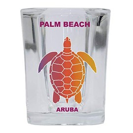 Palm Beach Aruba Souvenir Rainbow Turtle Design Square Shot Glass