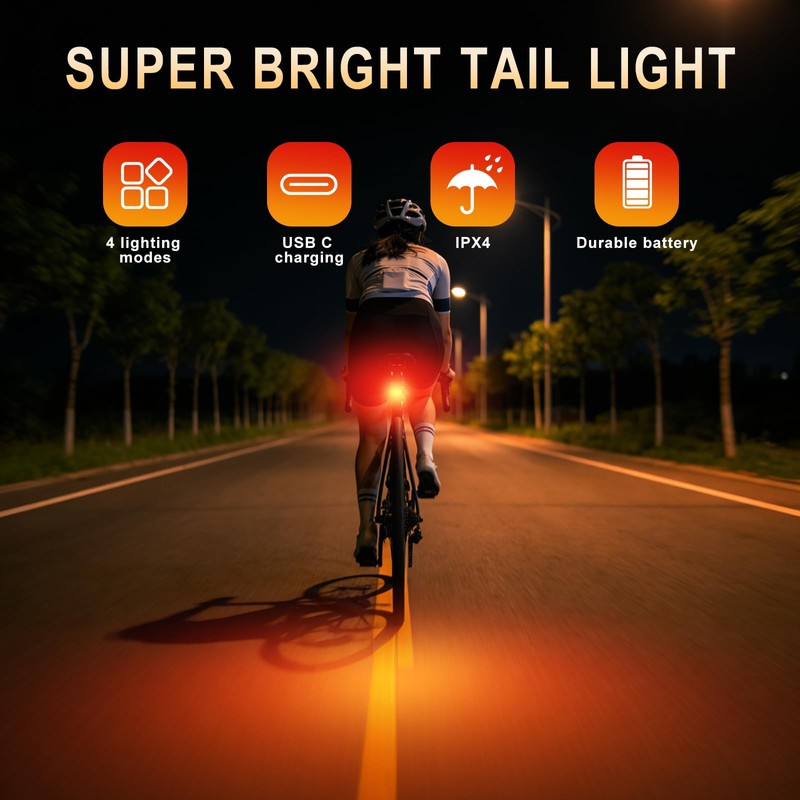 KunHe 4 Pack USB Rechargeable Bike Tail Lights Super Bright