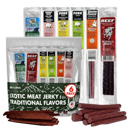 Buffalo Bob's Wild Game Meat Snacks (6 Pack), Beef Jerky Gift Set, Pork Jerky Sampler Variety, Snack Baskets for Men, Premium Gifts for Dad, Meat Gift Box, Assorted Snacks for Men | Traditional Pack