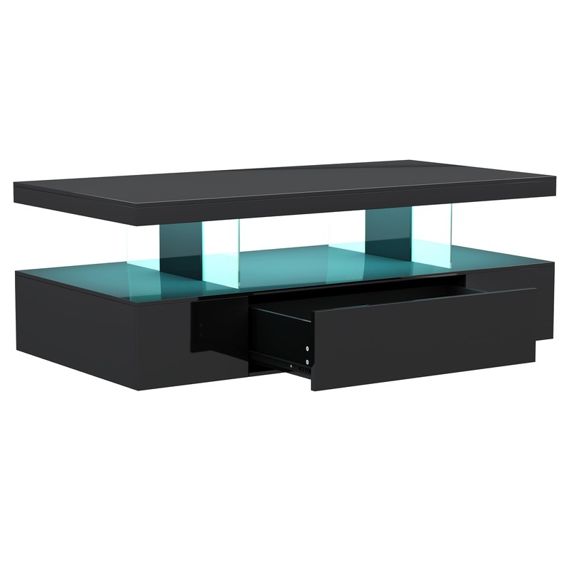 ChooChoo Modern LED Coffee Table, High Glossy Center Table with