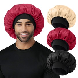 3Pcs Satin Bonnets for Women Men, Hair Bonnet for Sleeping With Soft Elastic Band, Silk Sleep Bonnet for Curly Hair Braids(Color 08)