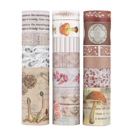 LGEGE 18 Rolls Mushroom Washi Tape Set, 5/10/15/20/25/30/50mm Wide, Mushrooms, Butterflies, Letter Element, Masking Tape Décor for Scrapbook,Bullet Journal,Gift Wrapping (2m)