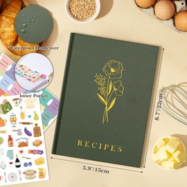 Lanpn Blank Recipe Book Cookbook to Write in Your Own Recipes, A5 Leather Cover Waterproof Empty Cooking Journal for 70 Recipes, Recipe Notebook with Stickers to Organize Your Family Recipes, Green
