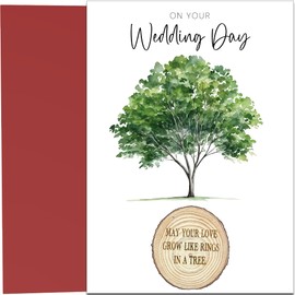 Wedding Card with Wooden Tree Slice Fridge Magnet - May your love grow like rings in a tree