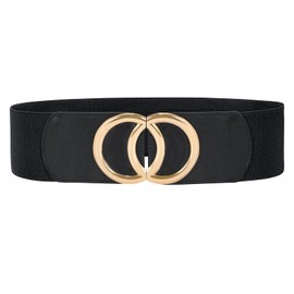JasGood Women's Wide Elastic Waist Belt Vintage Stretchy Dress Belt Waist Belt with Gold O-Ring Buckle, 1-Black